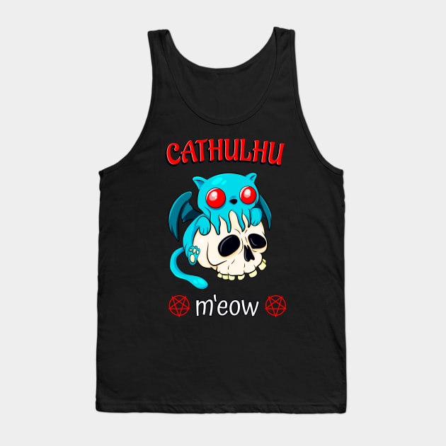 Cthulhu Cat Funny Horror Kawaii Cathulhu M'Eow Tank Top by Foxxy Merch